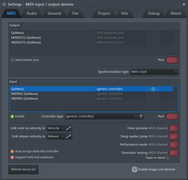 The MIDI Settings window in FL Studio